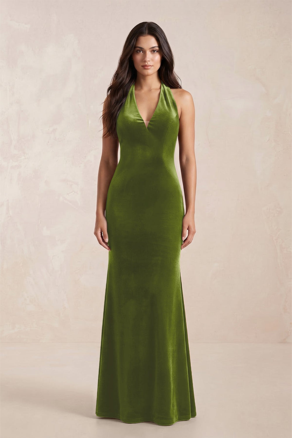 Sheath Velvet V-Neck Bridesmaid Dress in Thyme