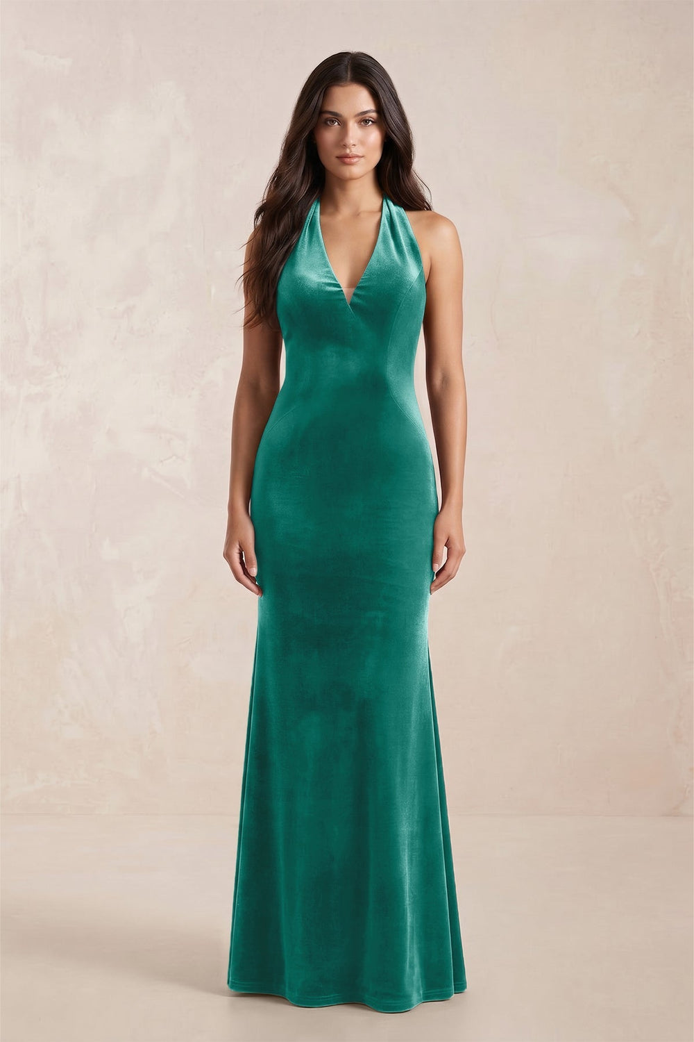Sheath Velvet V-Neck Bridesmaid Dress in Turquoise