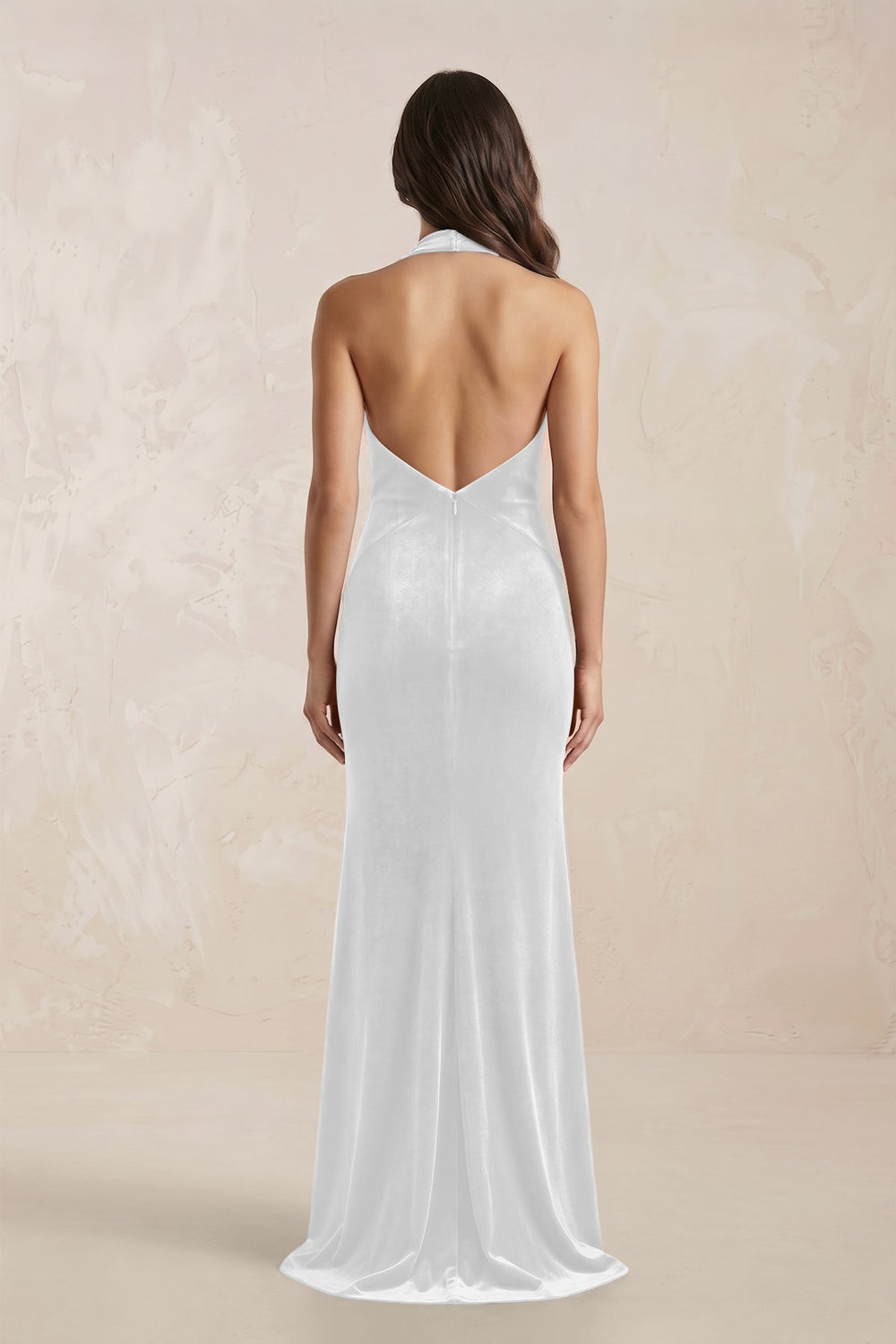 Sheath Velvet V-Neck Bridesmaid Dress in White