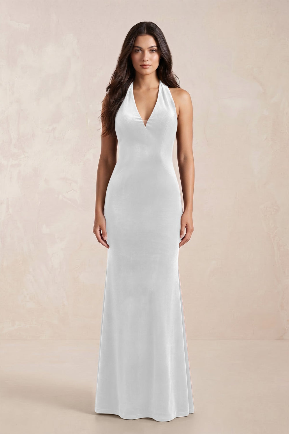 Sheath Velvet V-Neck Bridesmaid Dress in White