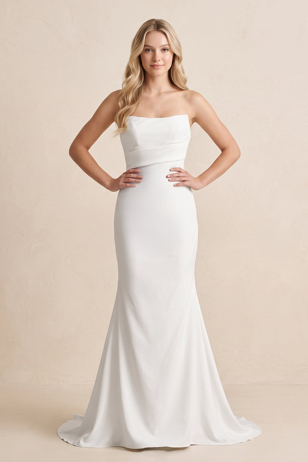 Mermaid Strapless Satin Wedding Dress in White