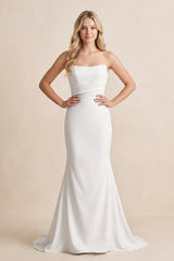 Mermaid Strapless Satin Wedding Dress in White - KISS BRIDAL Wedding Dresses