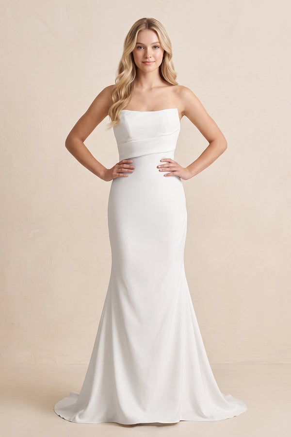 Mermaid Strapless Satin Wedding Dress in White - KISS BRIDAL Wedding Dresses