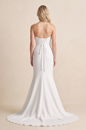 Mermaid Strapless Satin Wedding Dress in White - KISS BRIDAL Wedding Dresses