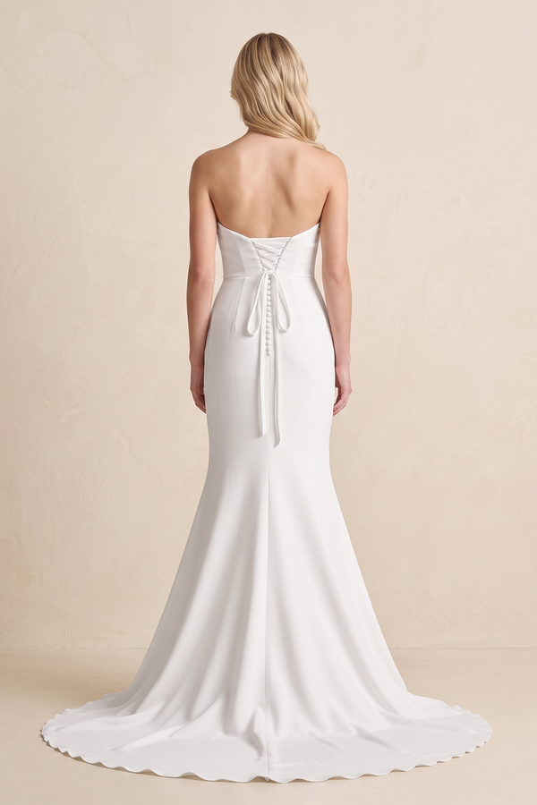 Mermaid Strapless Satin Wedding Dress in White - KISS BRIDAL Wedding Dresses