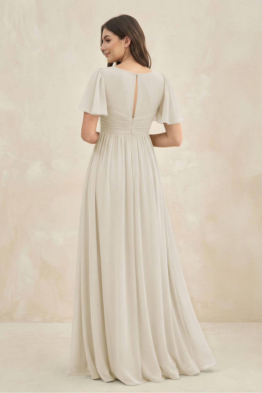 Short Sleeve Chiffon V-Neck A-Line Bridesmaid Dress in Dove Gray