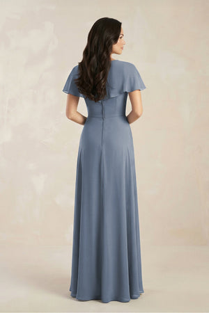 Short Sleeve Chiffon V - Neck A - Line Bridesmaid Dress in Neptune - KISS BRIDAL Bridesmaid Dresses