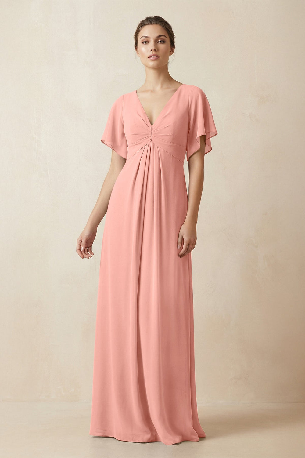 Short Sleeve V-Neck Chiffon A-Line Bridesmaid Dress in Rosette