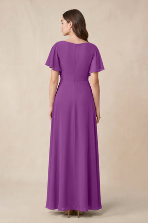 Short Sleeves Bateau A - Line Chiffon Bridesmaid Dress in Amethyst - KISS BRIDAL Bridesmaid Dresses