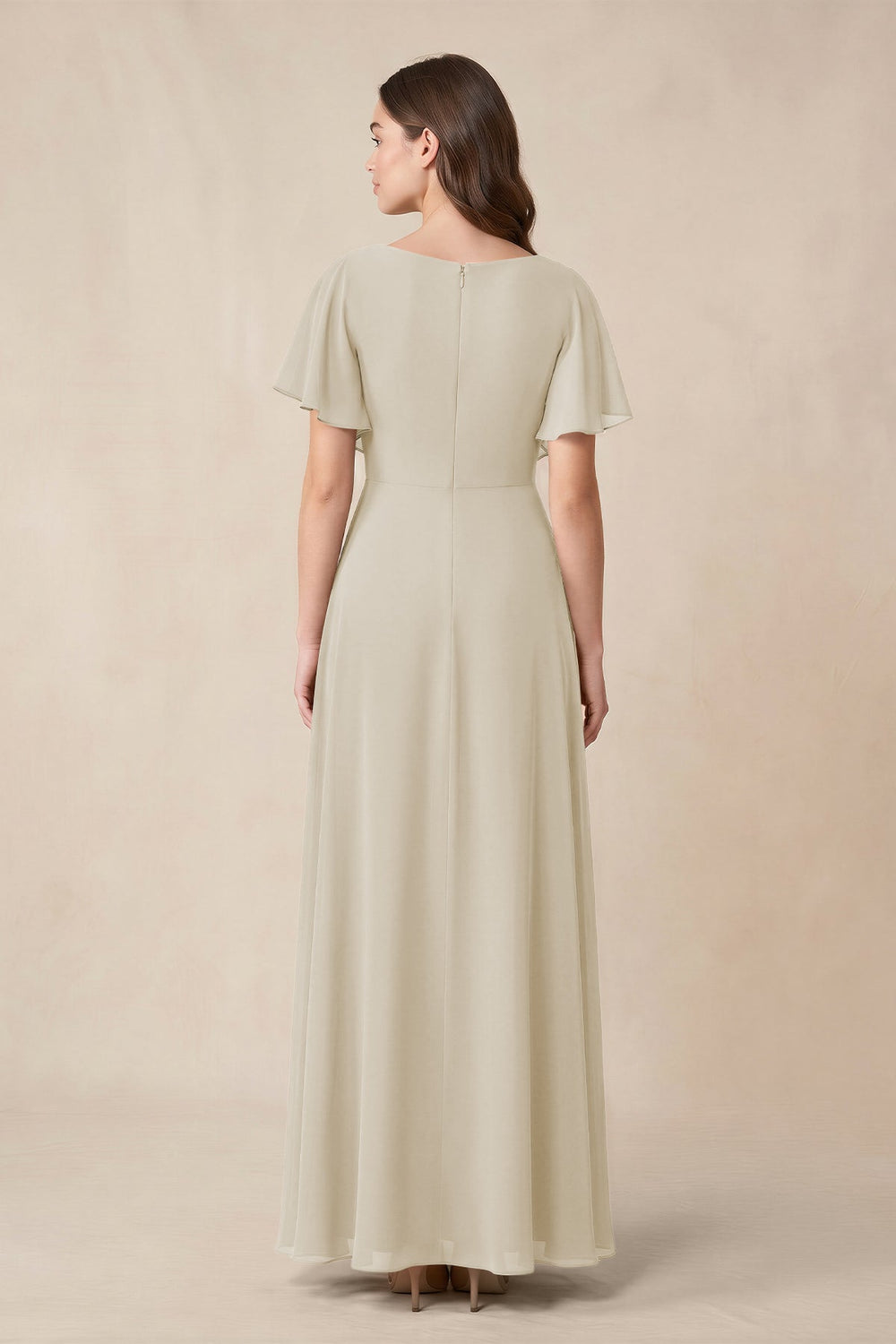 Short Sleeves Bateau A-Line Chiffon Bridesmaid Dress in Dove Gray