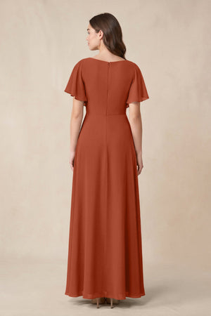 Short Sleeves Bateau A - Line Chiffon Bridesmaid Dress in Spice - KISS BRIDAL Bridesmaid Dresses