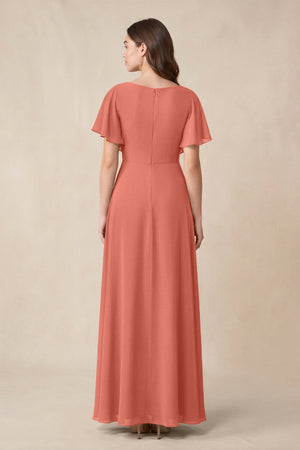 Short Sleeves Bateau A - Line Chiffon Bridesmaid Dress in Wild Rose - KISS BRIDAL Bridesmaid Dresses