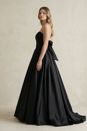 Simple Satin Ball Gown Ruched Wedding Dress in Black - KISS BRIDAL Wedding Dresses