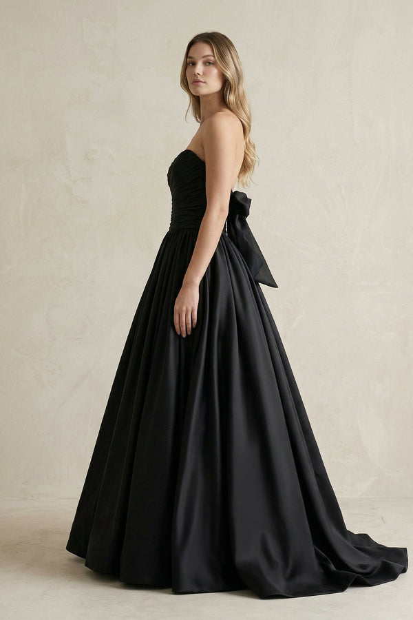 Simple Satin Ball Gown Ruched Wedding Dress in Black - KISS BRIDAL Wedding Dresses