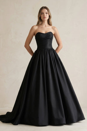 Simple Satin Ball Gown Ruched Wedding Dress in Black - KISS BRIDAL Wedding Dresses