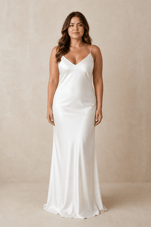Simple Sheath Spaghetti Straps Wedding Dress in White - KISS BRIDAL Wedding Dresses