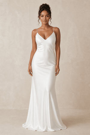 Simple Sheath Spaghetti Straps Wedding Dress in White - KISS BRIDAL Wedding Dresses
