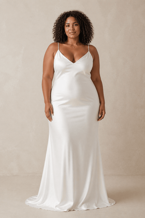 Simple Sheath Spaghetti Straps Wedding Dress in White - KISS BRIDAL Wedding Dresses
