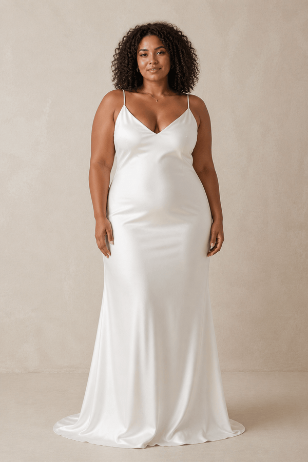 Simple Sheath Spaghetti Straps Wedding Dress in White - KISS BRIDAL Wedding Dresses