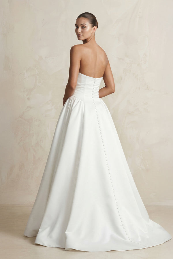 Simple Sweetheart Satin Ball Gown Wedding Dress in White - KISS BRIDAL Wedding Dresses