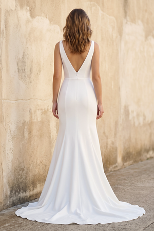 Simple White Mermaid Backless Boho Wedding Dress - KISSBRIDAL