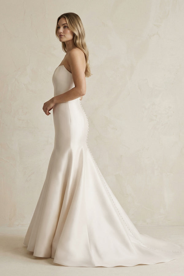 Simpled Strapless Mermaid Satin Wedding Dress in Ivory - KISS BRIDAL Wedding Dresses