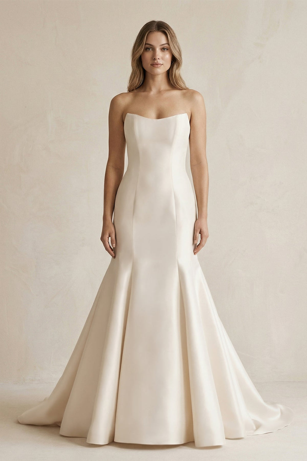 Simpled Strapless Mermaid Satin Wedding Dress in Ivory