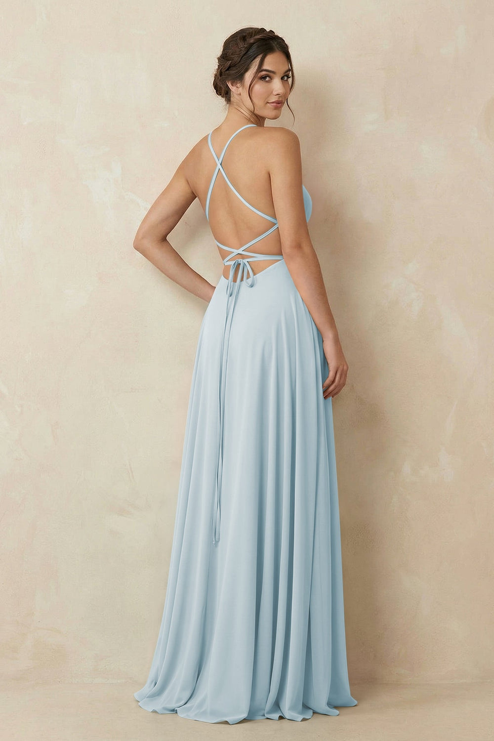 A-Line Chiffon Bridesmaid Dress With Slit in Sky Blue