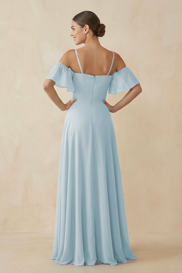 Sky Blue Off-the-Shoulder A-Line Chiffon Bridesmaid Dress (2) | KISSBRIDAL
