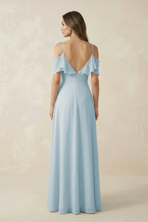 Sky Blue Off-the-Shoulder Ruffled A-Line Chiffon Bridesmaid Dress (2) | KISSBRIDAL