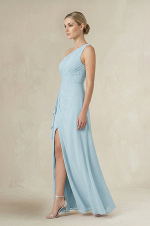 Sky Blue One-Shoulder Sheath Ruched Ruffled Bridesmaid Dress in Sky Blue (3) | KISSBRIDAL