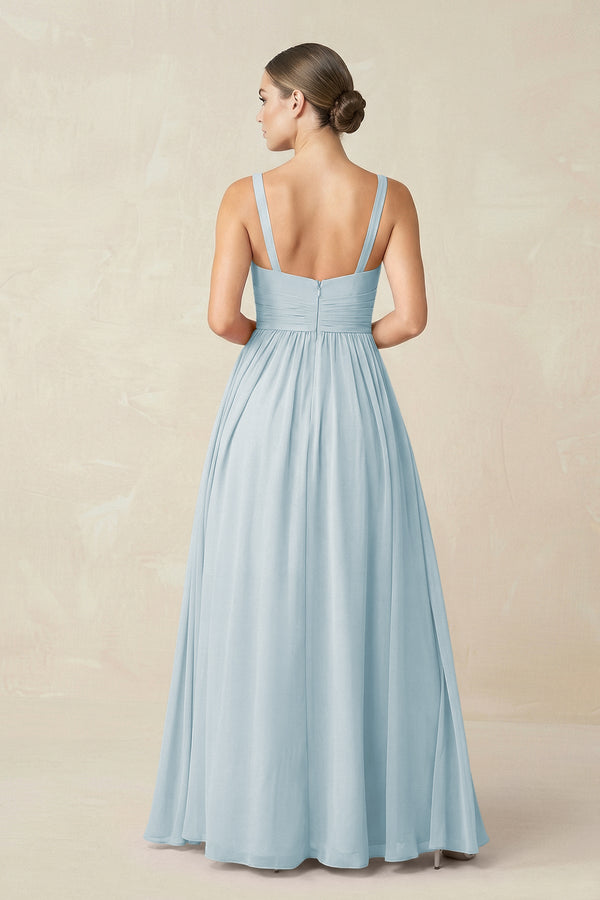 Sky Blue Sweetheart A-Line Chiffon Bridesmaid Dress with Slit in Sky Blue (2) | KISSBRIDAL