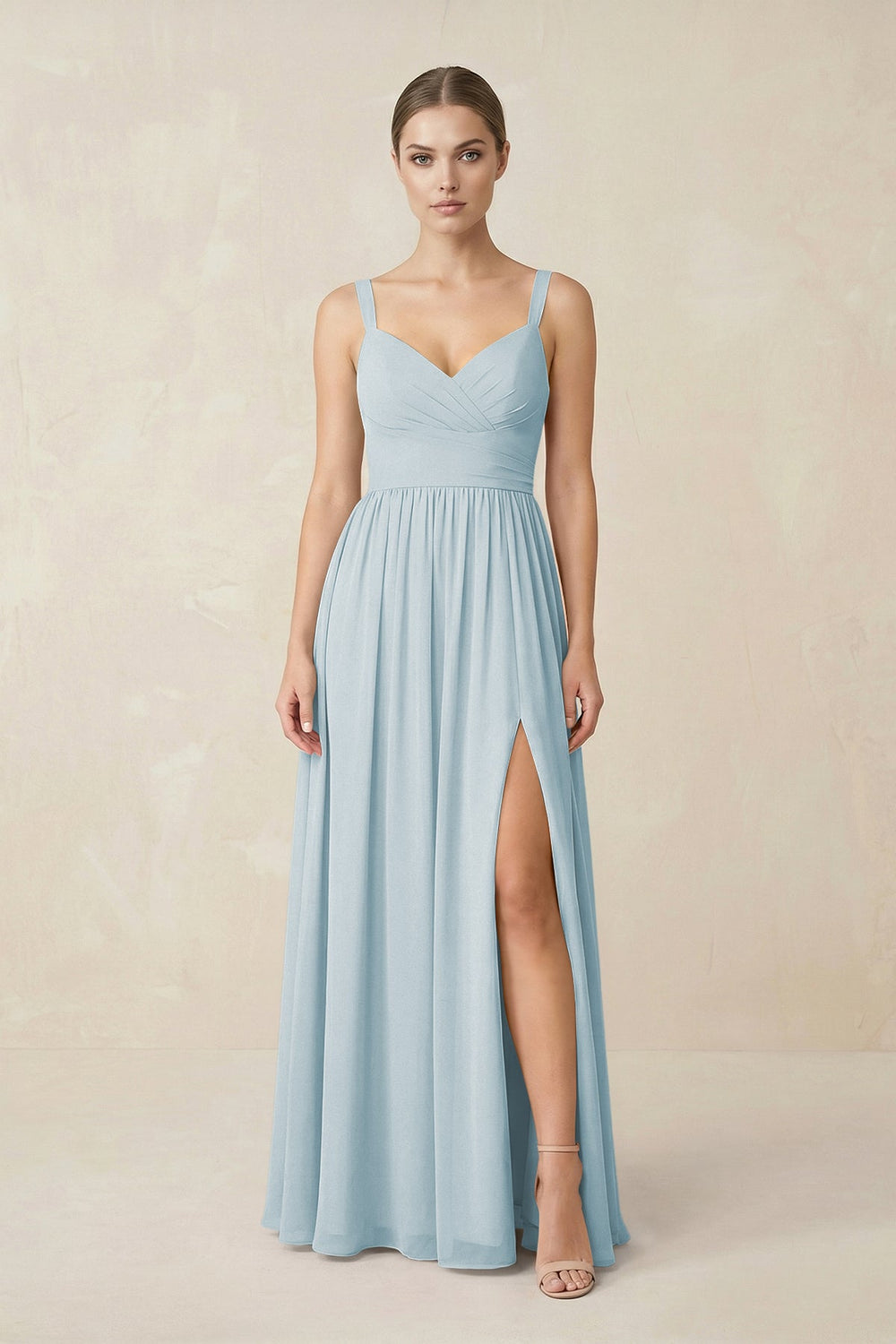 Sweetheart A-Line Chiffon Bridesmaid Dress with Slit in Sky Blue