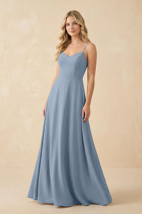 A-Line Chiffon Spaghetti Strap Bridesmaid Dress in Neptune - KISS BRIDAL BRIDESMAID DRESSES