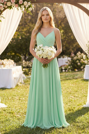 Spaghetti Strap A - Line Chiffon Bridesmaid Dress - KISS BRIDAL Bridesmaid Dresses