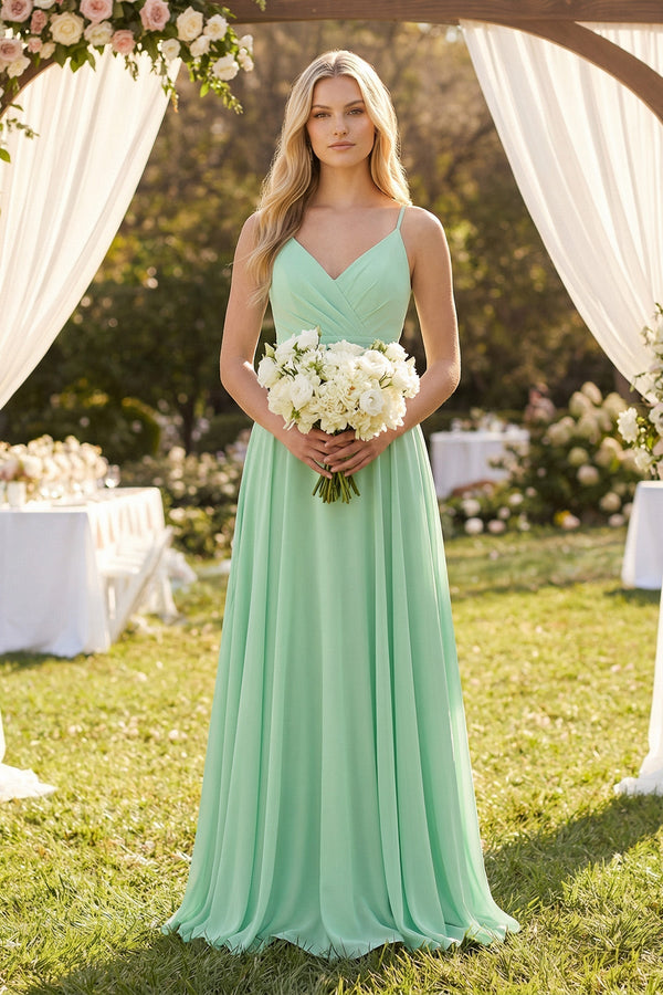 Spaghetti Strap A - Line Chiffon Bridesmaid Dress - KISS BRIDAL Bridesmaid Dresses