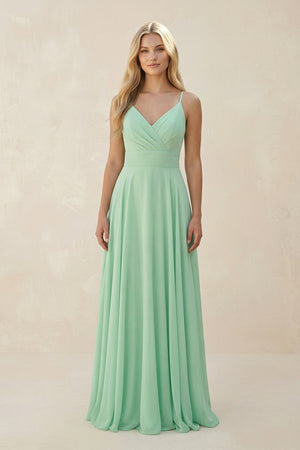 Spaghetti Strap A - Line Chiffon Bridesmaid Dress - KISS BRIDAL Bridesmaid Dresses