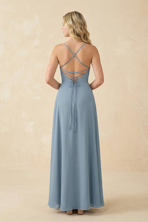 A-Line Chiffon Spaghetti Strap Bridesmaid Dress in Neptune - KISS BRIDAL BRIDESMAID DRESSES