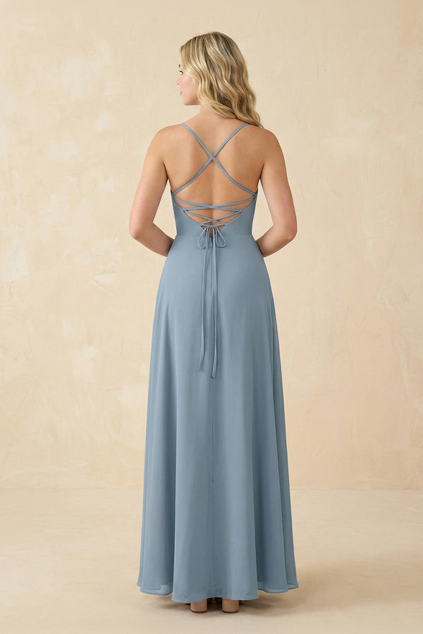 A-Line Chiffon Spaghetti Strap Bridesmaid Dress in Neptune - KISS BRIDAL BRIDESMAID DRESSES