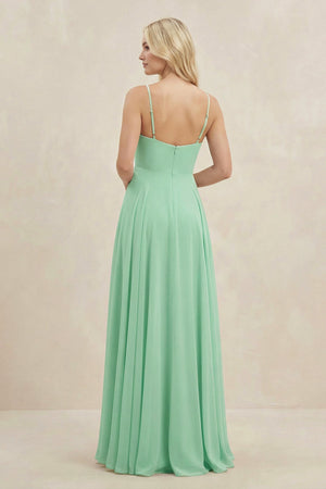 A-Line Spaghetti Strap Chiffon Bridesmaid Dress in Pale Pistachio - KISS BRIDAL BRIDESMAID DRESSES