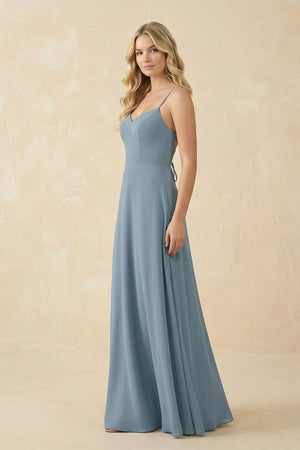 A-Line Chiffon Spaghetti Strap Bridesmaid Dress in Neptune - KISS BRIDAL BRIDESMAID DRESSES
