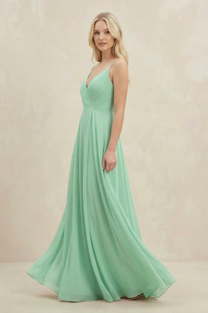 A-Line Spaghetti Strap Chiffon Bridesmaid Dress in Pale Pistachio - KISS BRIDAL BRIDESMAID DRESSES