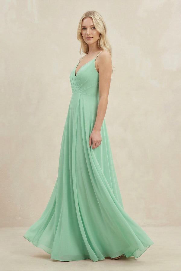 A-Line Spaghetti Strap Chiffon Bridesmaid Dress in Pale Pistachio - KISS BRIDAL BRIDESMAID DRESSES
