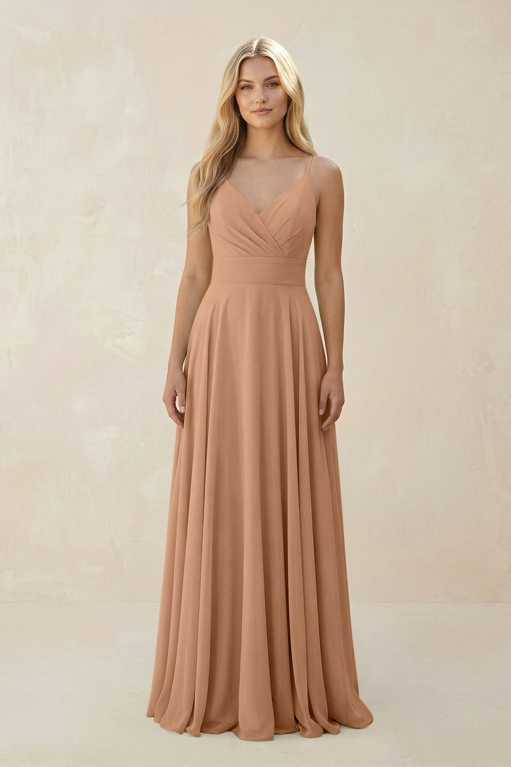 Spaghetti Strap A-Line Chiffon Bridesmaid Dress in Bronzer