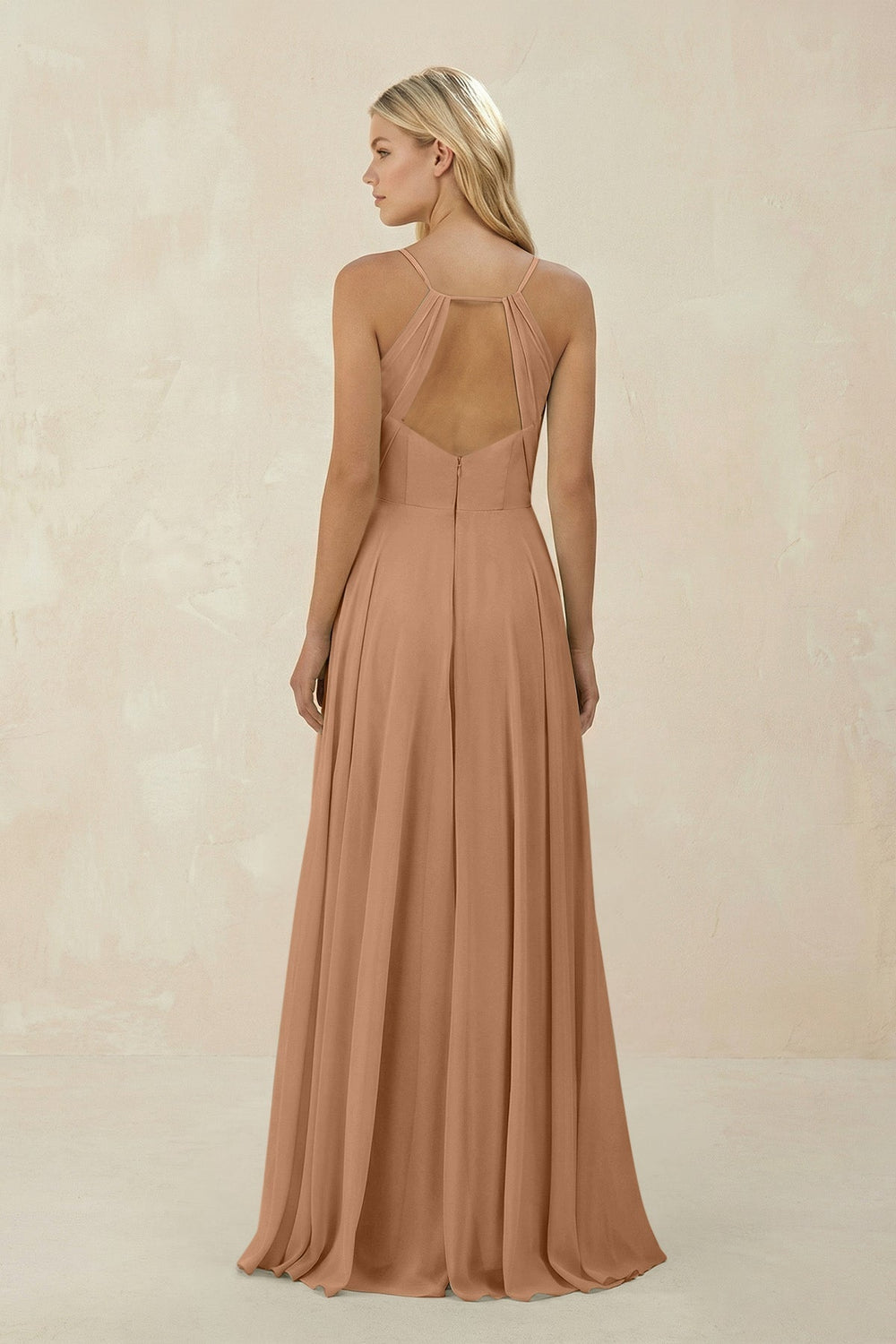 Spaghetti Strap A-Line Chiffon Bridesmaid Dress in Bronzer