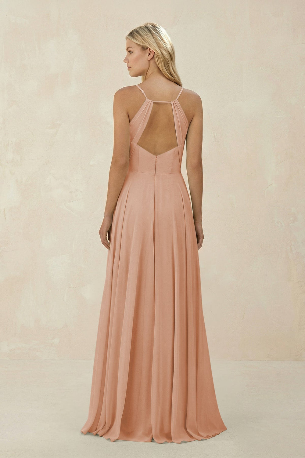 Spaghetti Strap A-Line Chiffon Bridesmaid Dress in Champagne Rose