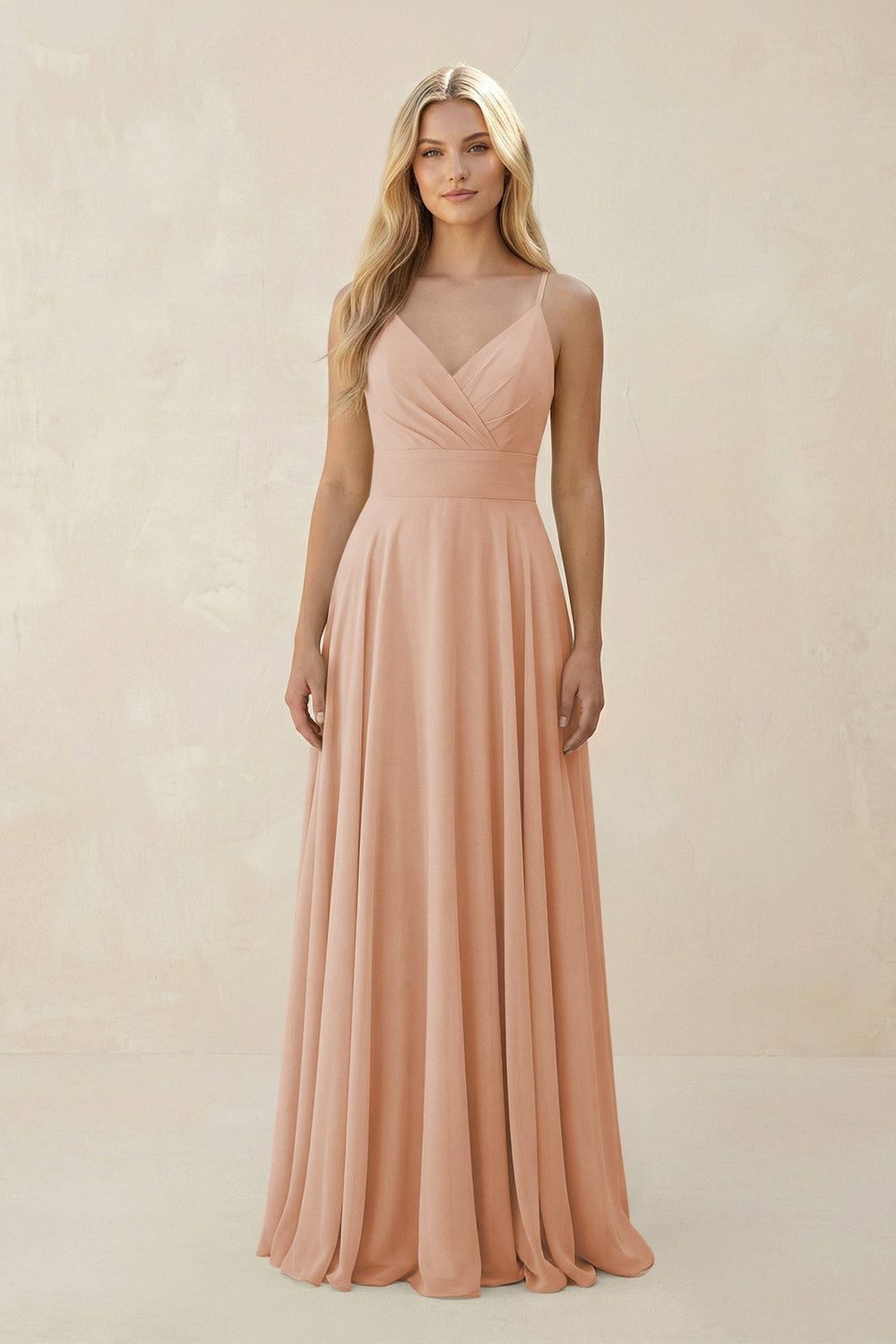 Spaghetti Strap A-Line Chiffon Bridesmaid Dress in Champagne Rose