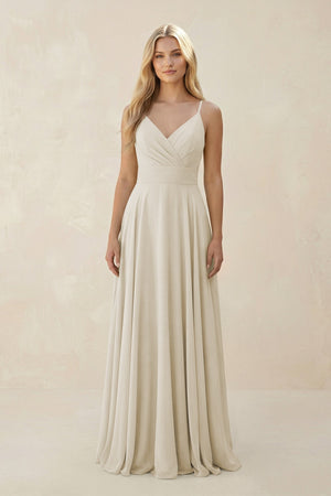 Spaghetti Strap A - Line Chiffon Bridesmaid Dress in Dove Gray - KISS BRIDAL Bridesmaid Dresses