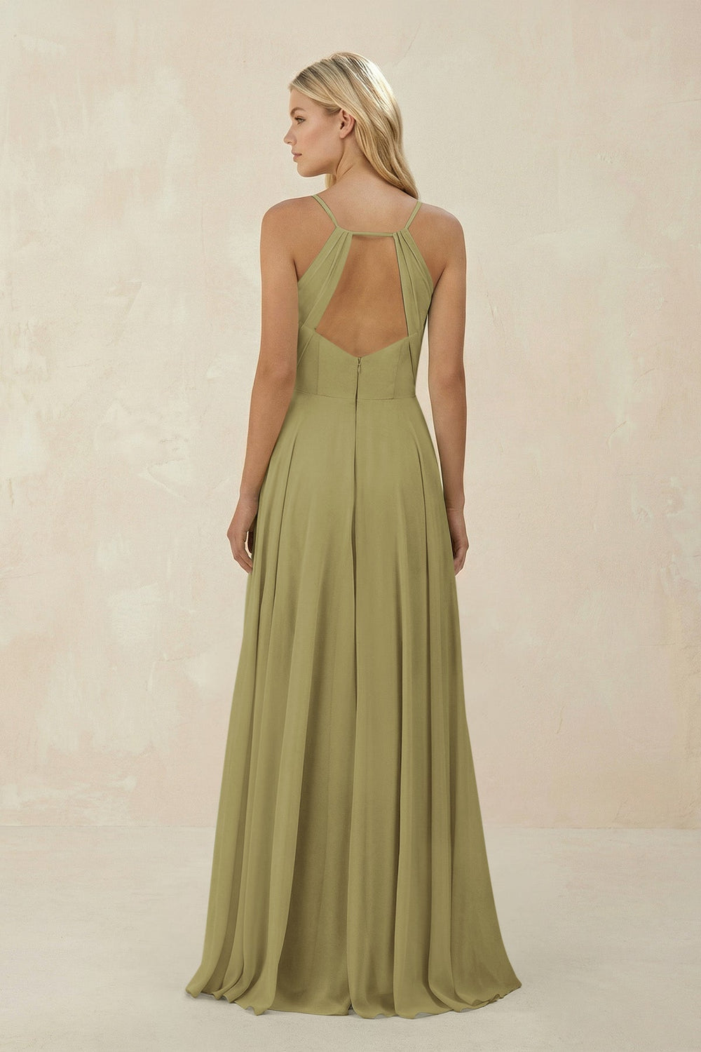 Spaghetti Strap A-Line Chiffon Bridesmaid Dress in Moss Green