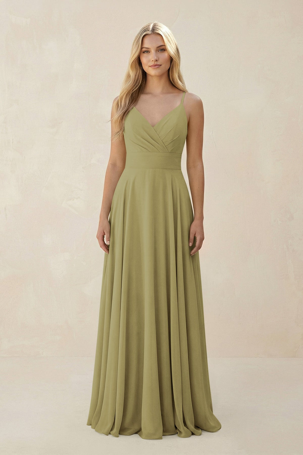 Spaghetti Strap A-Line Chiffon Bridesmaid Dress in Moss Green